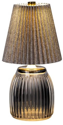 MJ Tischlampe Kabellos Batterie betriebene Lampen mit Timer plizierte kleine Glas Schnurlose Lampe mit Grau plizierte Lampe Schatten Moderne Batterie betrieben für Wohnzimmer Schlafzimmer Badezimmer
