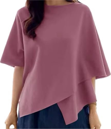 Blusa Asimmetrica Elegante, Maniche a 3/4, Design a Strati, Rosa Antico (IT, Testo, M, L, Regular, Regular, Rosa)