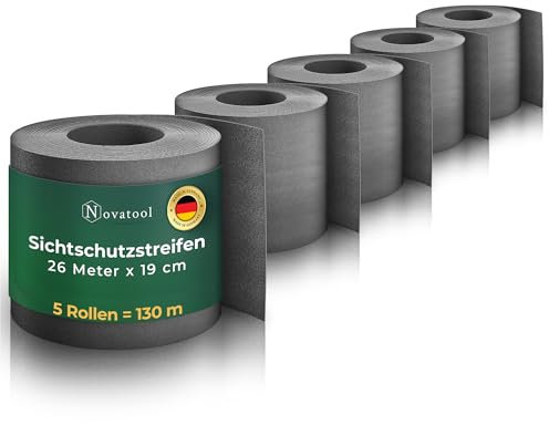 Novatool Premium PP 130m Rollen Nachhaltige Sichtschutzstreifen für Doppelstabmattenzaun Anthrazit für 50 Reihen Stabmattenzaun Sichtschutzstreifen extra stabil UV-Beständigkeit Sichtschutz Garten