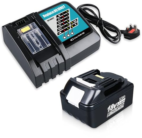 DASNITE BL1860B 5.5Ah 18V Battery Li-ion Replacement for Makita 18V Battery + DC18RC 14.4V-18V 3.0Ah Charger Compatible with Makita BL1860B BL1850 BL1860 BL1820 with LED Indicator