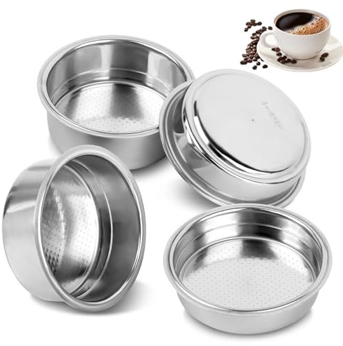 QOUBNIC 4 Piezas 51mm 1 y 2 Tazas Filtro de Café de Acero Inoxidable, Doble Capa Canasta de Filtro Expreso Filtro Presurizado Compatibles con Cafeteras Cecotec Ufesa Delonghi Breville