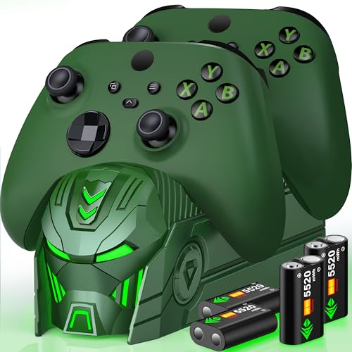 Techerleaf Rechargeable Controller Charger Station with 2X 5520mWh Battery Pack Compatible with Xbox Series X/S/Xbox One/One X/One S Elite, Controller Accessories Storage with 4 Battery Case-Green
