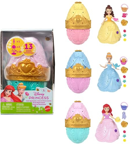 Mattel Disney Princess Toys, Small Doll Easter Egg Surprise with 1 Princess, 2 Skirts & 10 Play Accessories (Styles May Vary), Inspired by Movies