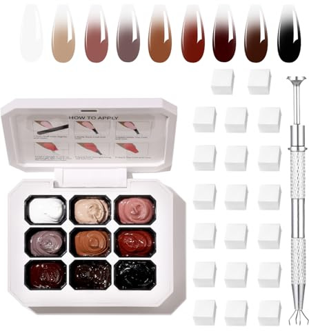 AIJIMEI Ombre Nail polish Gradient Nail Art 9 Color Pat Malerei Gel With 100PCS Nail Sponges & Grabbing Pen For Efficient Completion Of Painting Gel For Nail Art Complex Design (A1)