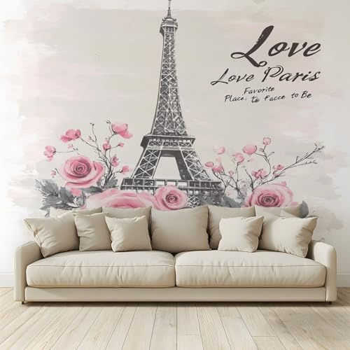 Fond D'Écran 3D Mural Tour Eiffel romantique avec des roses Papier Peint Intissé Tapisserie Panoramique Poster Décoration Murales Chambre Adulte Enfant Salon Tv 200x140Cm