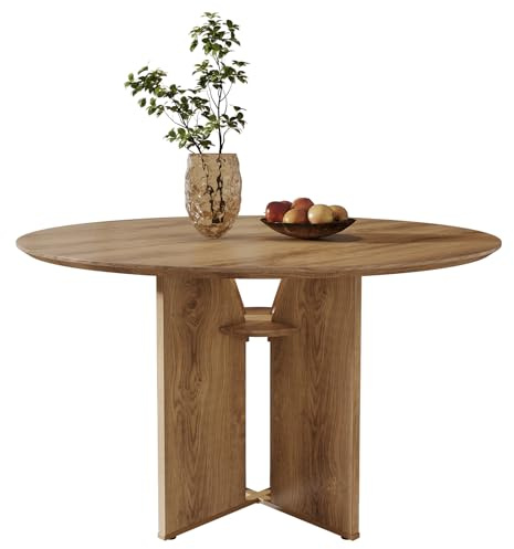 Tribesigns Table de Salle à Manger Ronde pour 4 Personnes, 100 cm, avec étagère de Rangement et Pied Central Stable en Forme de X, idéale pour la Salle à Manger, Le Salon ou la Cuisine, Marron