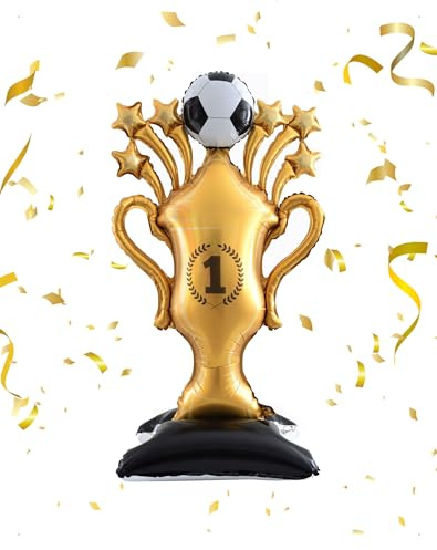 KONFEN Stehend Fussball Trophäenballon Luftballon, Riesiger Fußball Champion Balloon, Großer Goldene Pokal Ballon, Fußball Deko Folienballon Für Junge Party Spieltag Party Dekoration, 150 x 82CM
