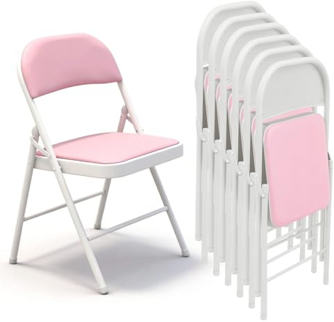 EcoBend Klappstuhl 6er Set mit PU-Leder & Polsterung, Stabiler Metallrahmen, Leicht & Platzsparend, für Büro, Zuhause, Events(6, Rosa)