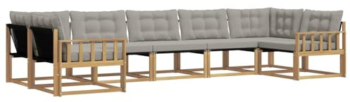 vidaXL Outdoor-Sofagarnitur mit Kissen 7 pcs Weiß und Hellgrau, Elegantes Garten-Sofa, modernes Outdoor-Sofa, robuste Lounge-Möbel für gemütliche Treffen