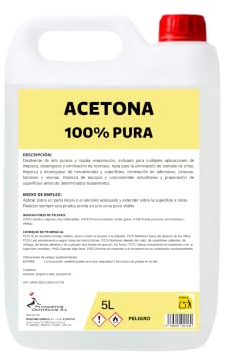 Acetona 100% Pura 5 Litros – Disolvente de Alta Pureza para Limpieza, Desengrase, Eliminación de Adhesivos, Resinas, Pinturas y Esmalte de Uñas – Evaporación Rápida – Proquimar