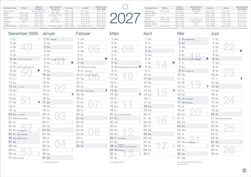 Tafelkalender A4 2027: Praktischer Jahresplaner für den Schreibtisch oder an der Wand. Terminkalender mit Vorder- und Rückseite. Jahreskalender zum Eintragen.