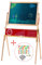 roba Baumann Pizarra roba, pizarra sobre soporte para niños, con accesorios y tablero giratorio, tablero de escritura con lineas para escribir, tablero magnético, incluye tiza, delantal, tela, reloj