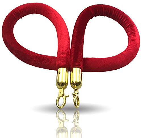 Kerafactum Absperrseil Tau Seil Verbindungstau Abgrenzung Personen Personenleitsystem Absperrband Abgrenzungsgurt Diskretion Sperre Absperrgurt Karabinerhaken Gold 150 cm edel rot Barrier Rope red