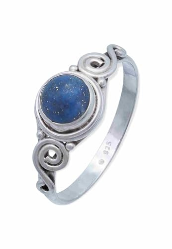 mantraroma Damen Ring 925 Silber Lapis Lazuli Edelstein blau ausgefallen verspielt