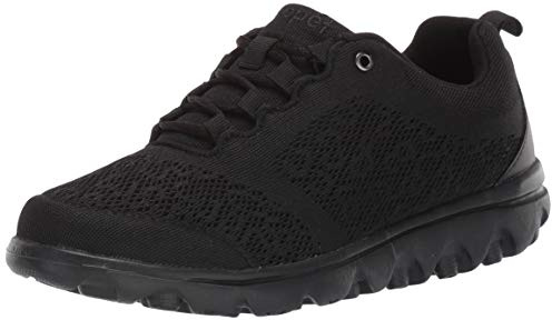 Propét Women's TravelActiv Sneakers Casual Lace-Up Shoes, All Black, 7.5 Narrow