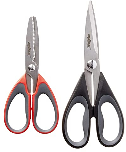 Zyliss E910048U Mehrzweck-Schere und Schere, gezahnt, Edelstahl, Schwarz/Rot, 2 Stück