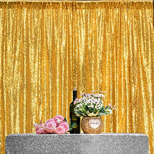 JYFLZQ Goldene Pailletten-Hintergrundvorhänge, 2,1 x 2,1 m, 1 Paneel, Glitzer, Fotoautomaten-Hintergründe, glitzernde Fotografie-Hintergrund, Vorhänge für Partys, Hochzeiten, Brautpartys