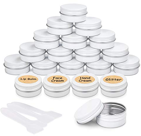 Pots en Aluminium, 20 Pièces Conteneurs Cosmétiques Vide pots de Voyage Rondes avec Mini Spatule et étiquette pour Maquillage, Crème, Baume à lèvres - 20 ml