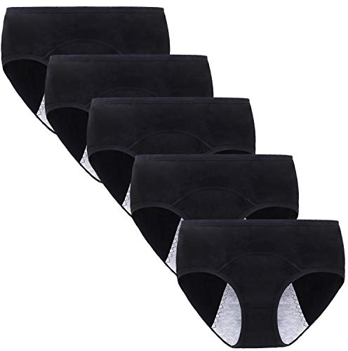 Anntry Culotte Menstruelle pour Filles Adolescentes sous-vêtements Anti-fuites Physiologique en Coton de Protection pour Femmes à la Période Post-Partum (XL, 5Noir)