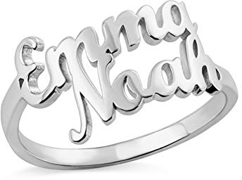 AFSTALR Damen Ring Name Personalisierte, Benutzerdefinierter Ring Silber Eheringe mit Herz Buchstaben Tochter Mutter Geschenk