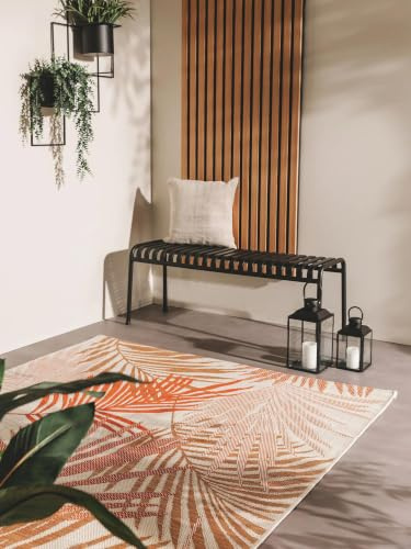 benuta Nest Teppich Cleo - Kunstfaser - Outdoor geeignet - Rechteckig & im Style: Botanicals & Florals - Pflegeleicht für Wohnzimmer Schlafzimmer | Orange | 120x170 cm