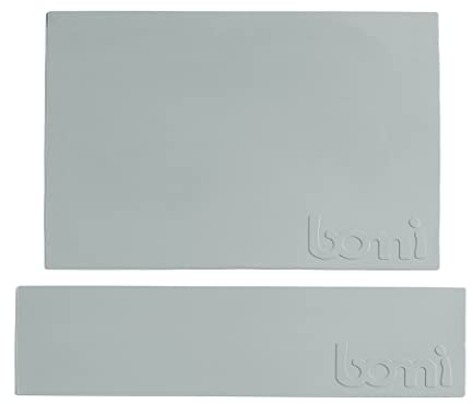 BOMI® Antirutschmatte (2er Set) für Montessori Lernturm Kinder | rutschfeste Unterlage für Kinderhocker, abwaschbar & frei von Schadstoffen | Zubehör für Learning Tower, Tritthocker Silikonmatte grau