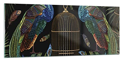 Panorama Bilder auf Glas 100x40cm Glasbild Pfauen Gold Käfig Groß Wanddeko Bild im Glas Schlafzimmer Küche Wandbilder Dekoration Wohnzimmer Modern Wall Decor Wand Kunstdruck Art GAB100x40-4390