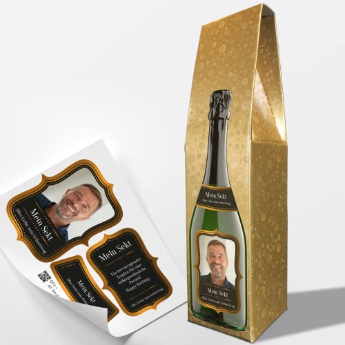 Sektkarton/Champagnerkarton & Flaschenetikett personalisiert mit Foto & Text | Set passend für eine Sekt- oder Champagnerflasche (Layout 2)