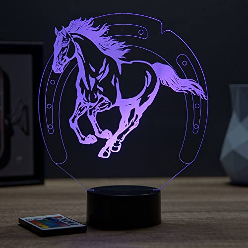 Lampe Fan Cheval Au Galop 16 Couleurs PERSONNALISÉE, Avec Un Nom Ou Un Message, 3D LED Illusion Lampe Disponible en Plusieurs Modèles, Lampe de Chevet à Lumière d’ambiance Parfaite Pour Tout le Monde