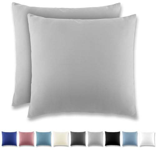 REDKEY Kissenbezug 80x80 cm 2er Set Kopfkissenbezug mit Reißverschluss - Kissenhülle aus gebürstetem Mikrofaser für Kissen,Waschbar bis 40°C Hellgrau