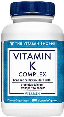 The Vitamin Shoppe Vitamin K Complex - Complete K1 K2 Formula | Bone & Cardiovascular Health | 180 Vegetable Capsules | Full Spectrum
