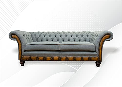 jvmoebel Chesterfield 3 Sitzer Grau Design Couchen Polster Sofas Samt Stoff Textil Couch
