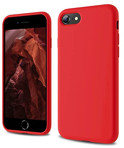 CALOOP Designed for iPhone SE Case 2020/2022, iPhone 8/7 Case, Liquid Silicone Full Body Protective Covered Silky-Soft Anti-Scratch Gel Rubber Slim Shockproof Cover 4.7 inch, Red