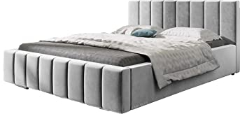 mb-moebel Polsterbett Bett mit Kopfstütze, Rahmenbettgestell, Bettkasten und Lattenrost Doppelbett Gepolsterter Kopfteil Samststoff Stauraumbett Bett 01-160x200 - Silver (Trinity 32)