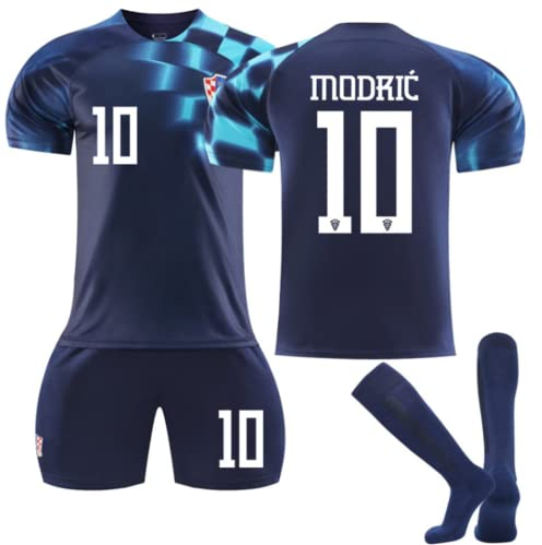 ENIXWH Kinder Fußball Trikot Kroatien Auswarts Modric Trikotset Komm mit Shorts Fußballfans für Jungen Erwachsener (28)