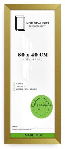 MND Dealings Large Wide Gold 80x40cm Poster Frames- Horizontal or Vertical Display- To Wall Mounting, HD Perspex-Solid MDF Frame, Jigsaw Puzzle 80cm x 40cm Home Decor - (Gold)