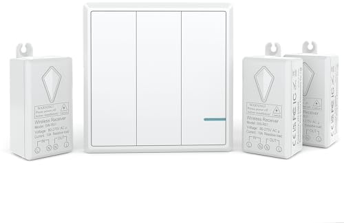 Funkschalter, 230V Thinkbee Wireless Lichtschalter Set mit Funk Fernbedienung, Wasserdicht Staubdicht Feuerfest Funktaster mit Empfaenger Fernbedienung 1000W Geräte bis zu 500 m, -40~+70℃, SW 3 Set