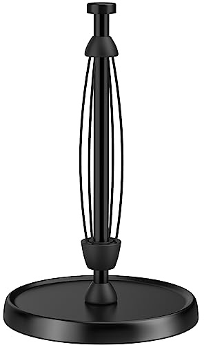 Paper Towel Holder Countertop, One-Handed Tear, Stainless Steel, Weighted Base, Black, Paper Towel Roll Holder Stand with Ratchet Mechanism for Kitchen Bathroom Farmhouse Essentials Decor Accessories