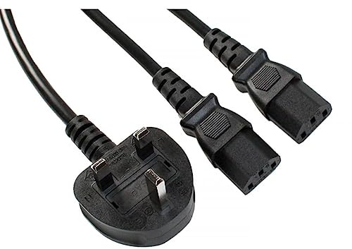 UK Plug to Kettle Splitter mains Power Cable/Extension Lead - IEC C13 H05VV-F 0.75mm² 3G 13A - Works with TV/Printer/PC/Projector/Kettle and other Appliances (5M / 16.4Ft)