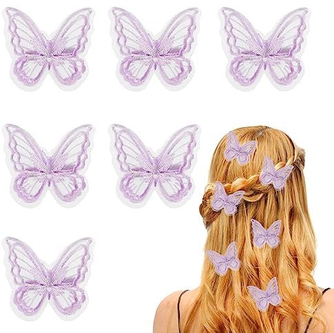 Sibba 6 pcs Purple Butterfly Hair Clips for Girls Women, Toddler Butterfly Small Tiny Hair Clips Lace Embroidery Hair Bow Pins Barrette Moving Wings Wedding Hair Accessories For Halloween Party Decor
