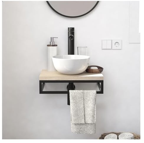 MOB-IN Meuble Lave-Mains Soho Plan Fin et Porte Serviette Dessous Vasque Blanche