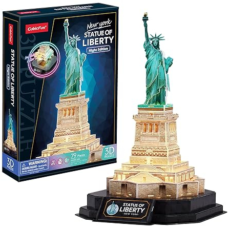 Freiheitsstatue Led - 3D Puzzle | 3D Puzzle Kinder Ab 8 | 3D Puzzle Kinder Und 3D Puzzle Erwachsene | Geschenk Für Kinder | Modellbausatz Erwachsene | 79 Teilen