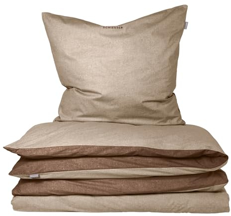 Schiesser Bettwäscheset Doubleface | 2-teilig | Zweifarbig | Feinbiber | 100% Baumwolle | Oeko-Tex Zertifiziert | Reißverschluss | 155x220cm + 80x80cm | Sand