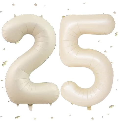 Luftballon 25. Geburtstag Beige, XXL Riesen Creme Folienballon 25 52 für Frauen,40Luftballon 25. Geburtstag,Zahlen 2 und 5 Folienballon für 25 Jahre Geburtstagsdeko Jubiläum Party Dekoration