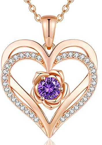 CDE Kette Damen Rosegold Herz Halskette Sterling Silber 925 Geburtsstein Halsketten für Frauen mit Anhänger Schmuck Valentinstag Geschenke für Sie Muttertag Geburtstag Weihnachten für Frauen Mama