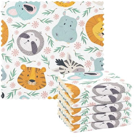GEDAKO Geschirrtücher für die Küche, Panda, Tiere, Löwe, Tiger, Faultier, wiederverwendbar, super saugfähig, antihaftbeschichtet, Öl, waschbar, schnell trocknend, 30,5 x 30,5 cm, 6 Stück