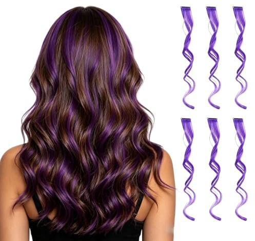 Traziewell Extension per capelli con clip in capelli ricci viola lunghi ondulati extension per capelli sintetici resistenti al calore 0121
