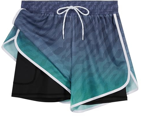 APTRO Damen Badeshorts Badehose Schwimmshorts Beach Strand Surf Shorts mit Innenhose Netz Blau W74 M