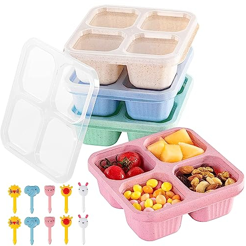 Zepitniy 4 Piezas Snack Box Bento Box Fiambreras Compartimentos con 10 Tenedor Lunch Box para Familia Escuela Picnic