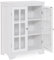RELAX4LIFE Bathroom Floor Cabinet, Wooden Storage Cabinet with Double Tempered Glass Doors & Adjustable Shelves, Freestanding Cupboard Storage Organizer Unit for Living Room, Entryway (White)